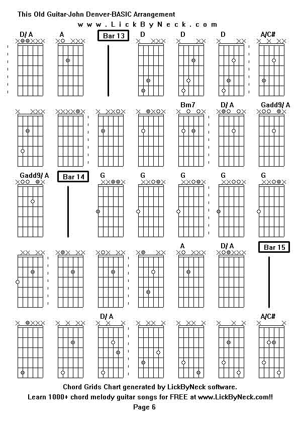 Chord Grids Chart of chord melody fingerstyle guitar song-This Old Guitar-John Denver-BASIC Arrangement,generated by LickByNeck software.